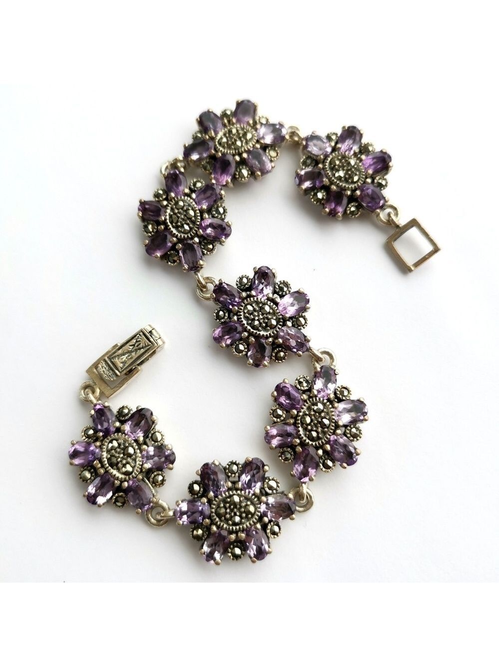 Vintage Sterling Silver Amethyst marcasite bracelet